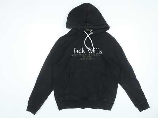 Jack Wills Mens Black Pullover Hoodie M Regular Fit Graphic Logo