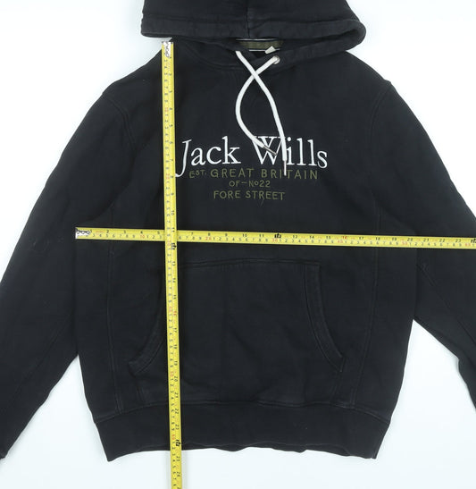 Jack Wills Mens Black Pullover Hoodie M Regular Fit Graphic Logo