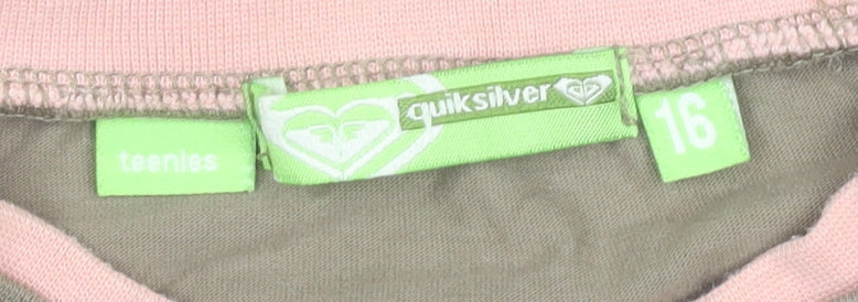 Quiksilver Girls Brown Pink Long Sleeve Logo T-Shirt Size 16 Years