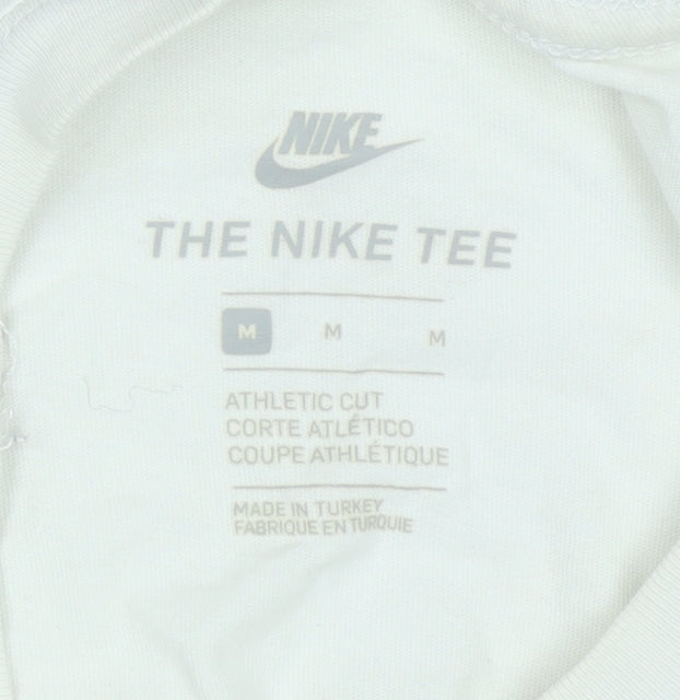 Nike Men's White Medium Athletic Fit Cotton Logo T-Shirt