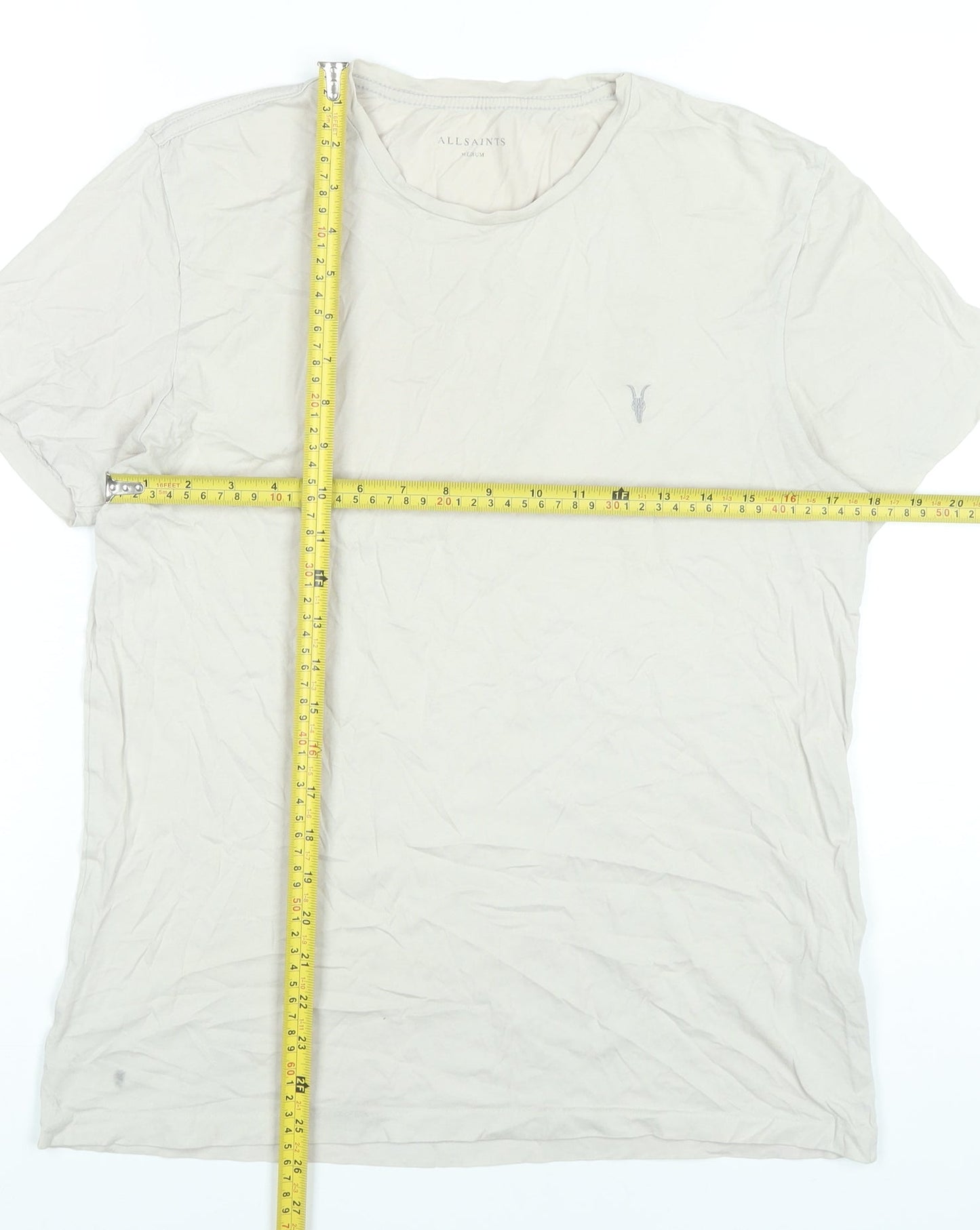 AllSaints Men’s Beige Cotton Slim Fit Crew Neck T-Shirt Size M