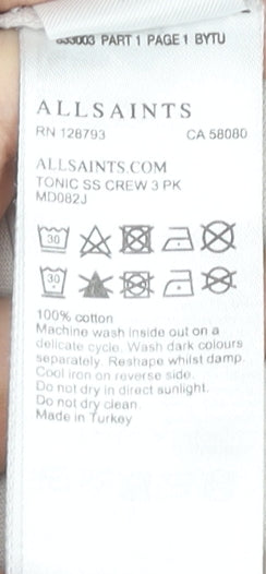 AllSaints Men’s Beige Cotton Slim Fit Crew Neck T-Shirt Size M