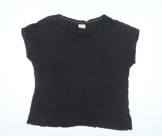 Fat Face Womens Black Linen T-Shirt Size 16 Casual Summer Top