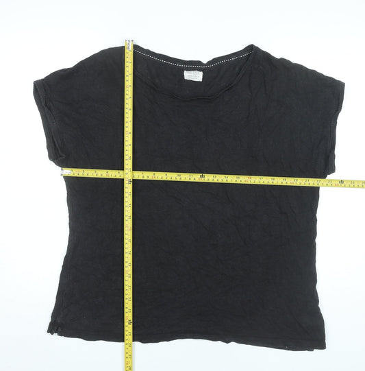 Fat Face Womens Black Linen T-Shirt Size 16 Casual Summer Top