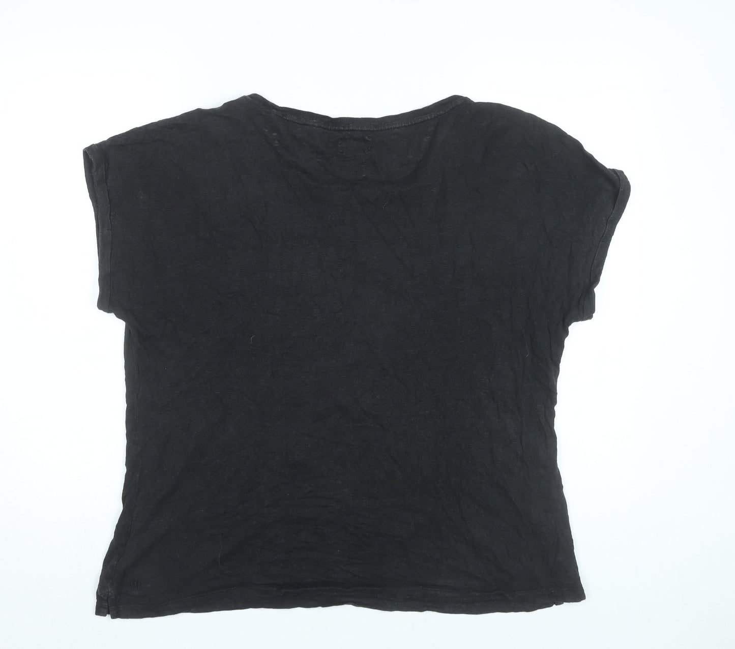 Fat Face Womens Black Linen T-Shirt Size 16 Casual Summer Top