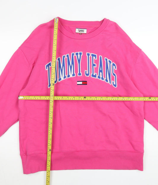 Tommy Jeans Womens Pink XL Pullover Sweatshirt Logo Graphic Casual