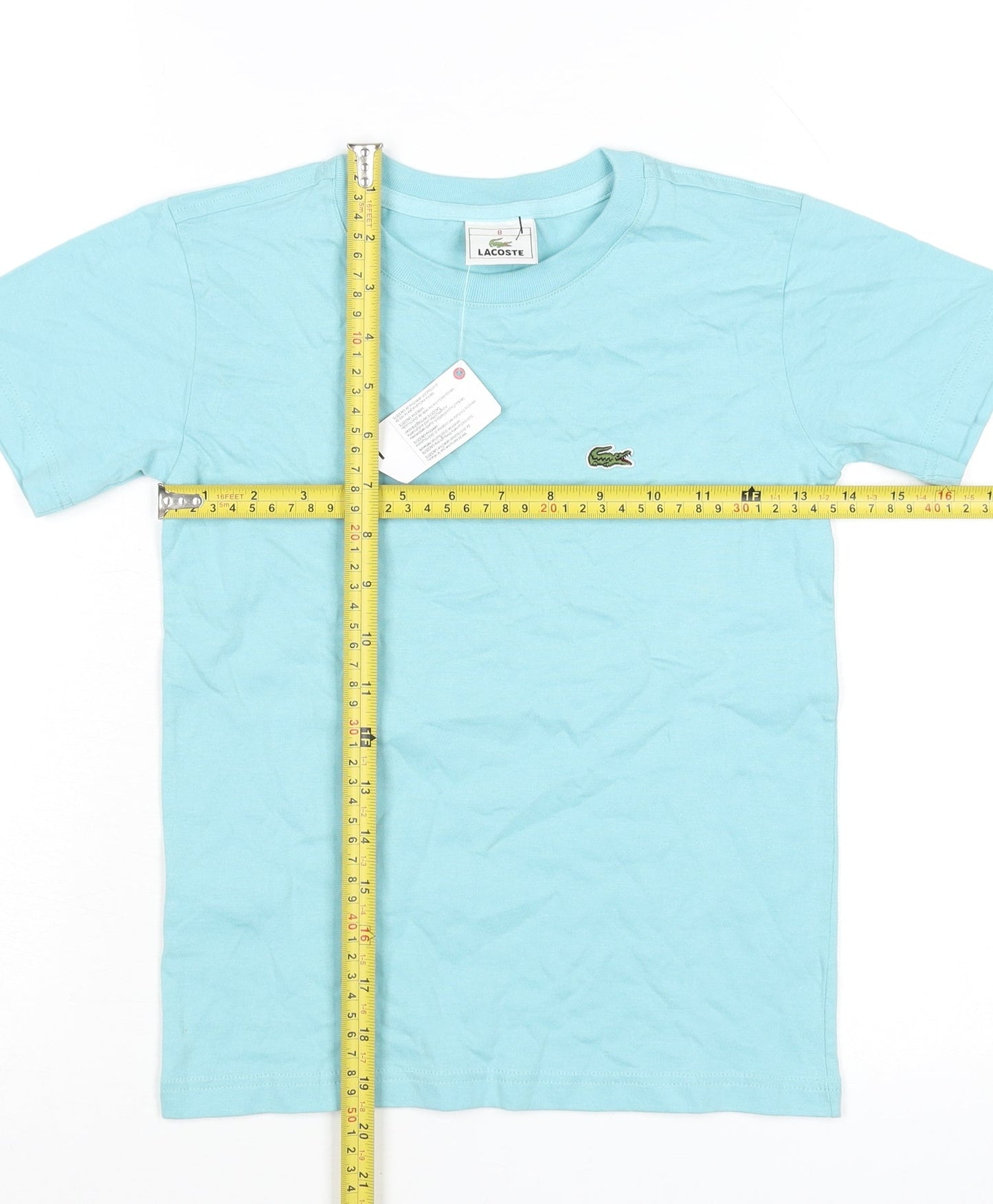 Lacoste Boys Blue Crew Neck Logo T-Shirt 8 Years Short Sleeve Cotton