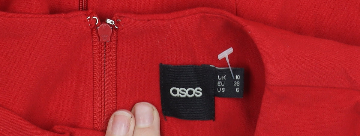 Additional view of ASOS Women Red Beaded Neck Sheath Dress, size 10, Half Sleeve Knee Length
