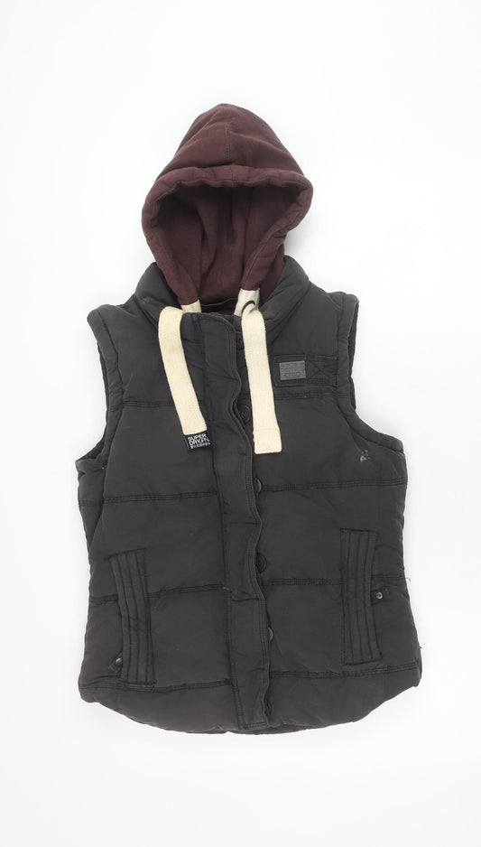 Superdry Women’s Black Puffer Gilet Hoodie Waistcoat Size M