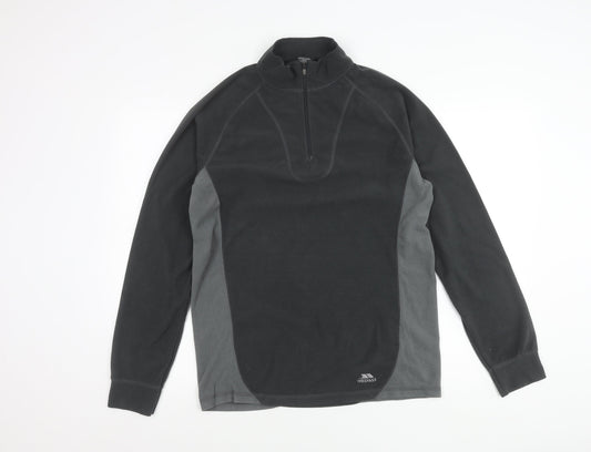 Trespass Mens Black Grey Fleece Sweatshirt L/XL 1/4 Zip Outdoor