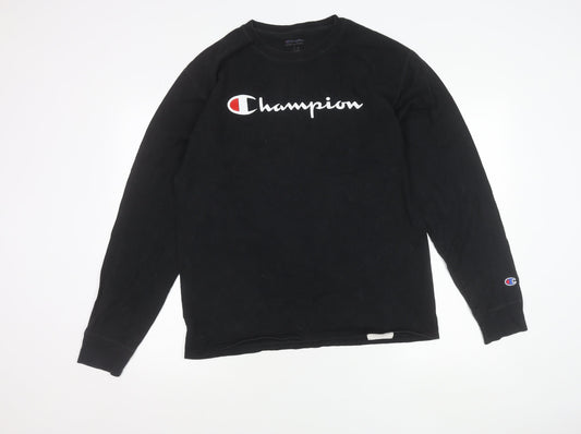 Champion Men’s Black Long Sleeve Cotton Logo T-Shirt Size L