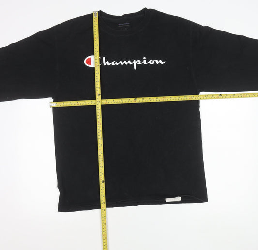 Champion Men’s Black Long Sleeve Cotton Logo T-Shirt Size L