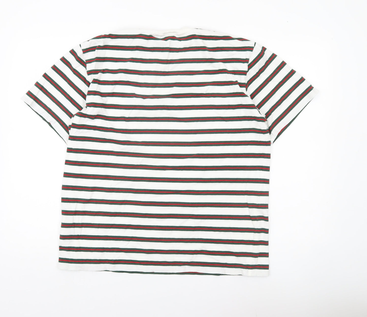 Carhartt Men’s L White Green Red Striped Crew Neck Cotton T-Shirt