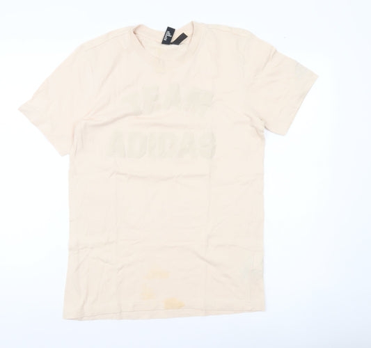 Adidas Men’s Beige Small Graphic Logo T-Shirt Cotton Short Sleeve