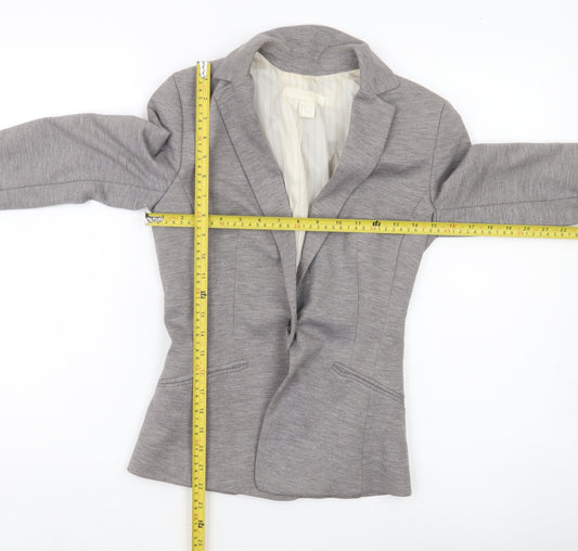 H&M Women’s Grey Blazer Jacket Size 4 Regular Fit Workwear