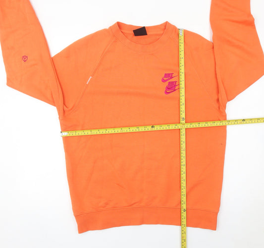Nike Womens Orange Cotton Blend Sweatshirt L Logo Print Pullover