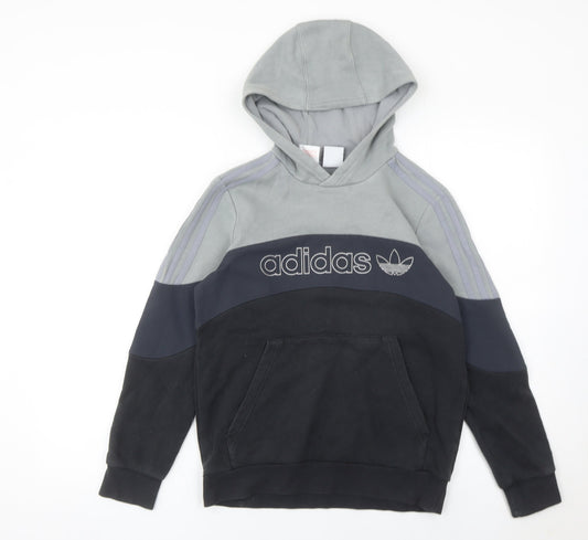 Adidas Boys Grey Black Logo Pullover Hoodie 12-13Y Regular Fit Fleece