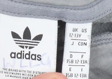 Adidas Boys Grey Black Logo Pullover Hoodie 12-13Y Regular Fit Fleece