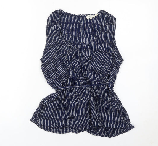 Fat Face Women’s Blue Striped Sleeveless Wrap Blouse Size 12