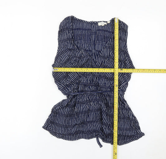 Fat Face Women’s Blue Striped Sleeveless Wrap Blouse Size 12