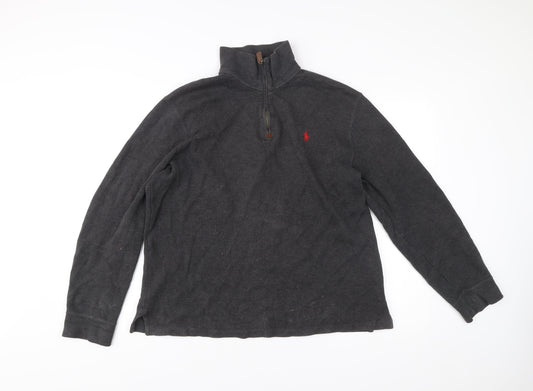 Ralph Lauren Men’s Grey Cotton 1/4 Zip Jumper Size M Mock Neck