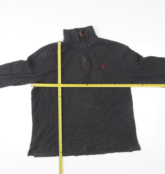 Ralph Lauren Men’s Grey Cotton 1/4 Zip Jumper Size M Mock Neck