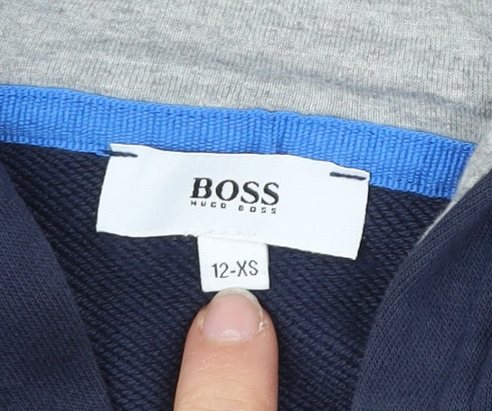 Hugo Boss Boys Blue Full Zip Hoodie 12 Years Regular Fit Logo Hoodie