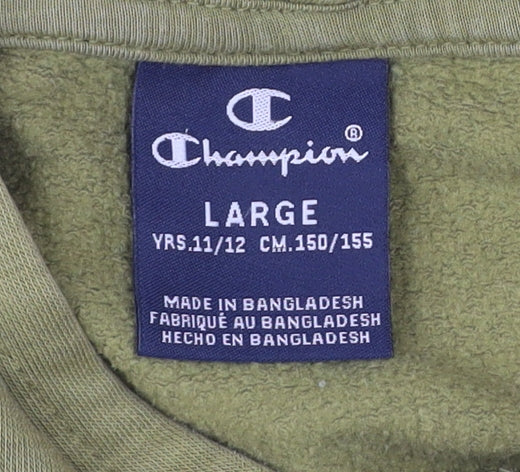 Champion Boys Green Pullover Hoodie 11-12 Yrs Regular Fit Logo Sportswear