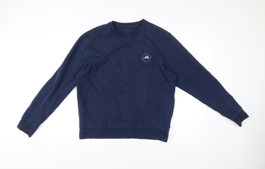 Adidas Men’s Blue Pullover Sweatshirt M Logo Crew Neck Long Sleeve