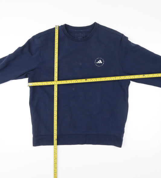 Adidas Men’s Blue Pullover Sweatshirt M Logo Crew Neck Long Sleeve