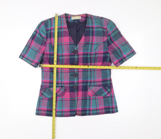 SPICE Women’s Multicoloured Plaid Blazer Size 14 Short Sleeve