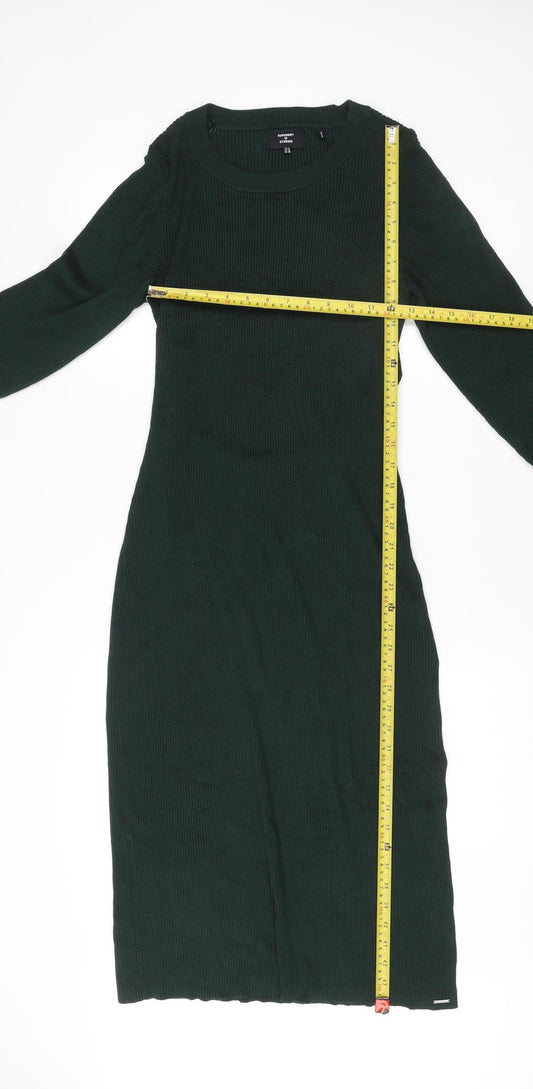 Superdry Womens Green Bodycon Midi Knit Dress Size 16 Long Sleeve