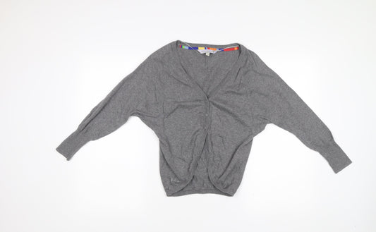 Fat Face Women’s Grey Cotton Cardigan Size 10 V-Neck Long Sleeve Knit