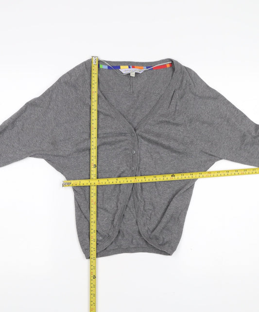 Fat Face Women’s Grey Cotton Cardigan Size 10 V-Neck Long Sleeve Knit