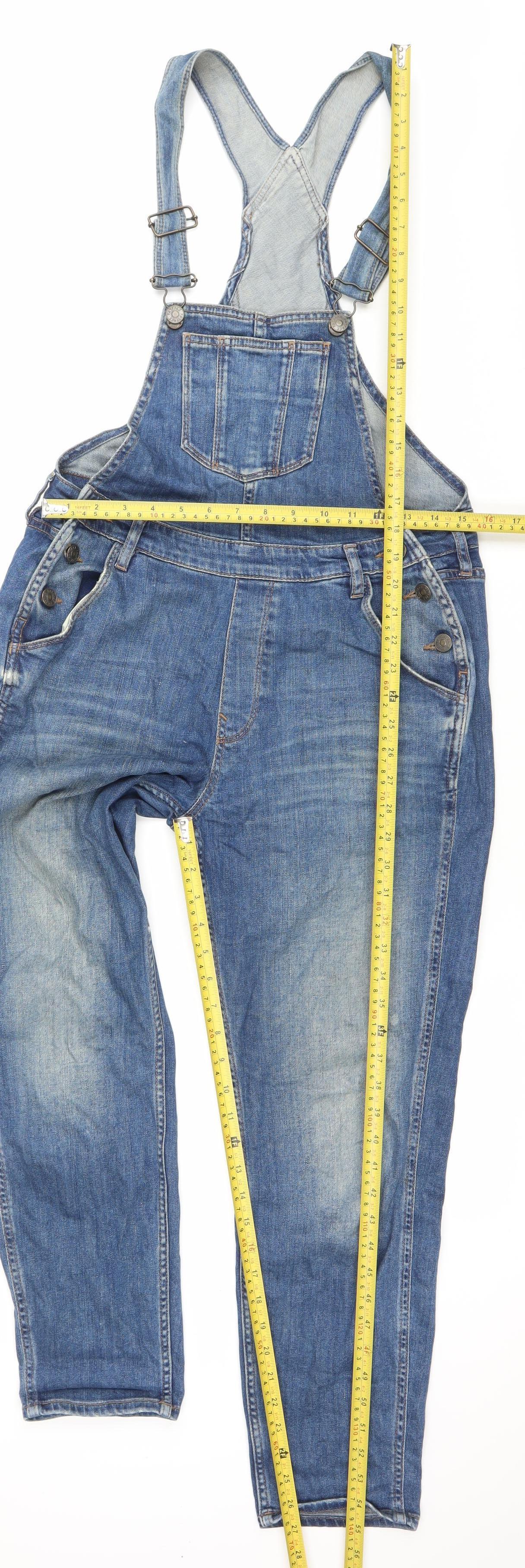 Fat Face Womens Blue Denim Dungarees Size 10 Adjustable Pockets