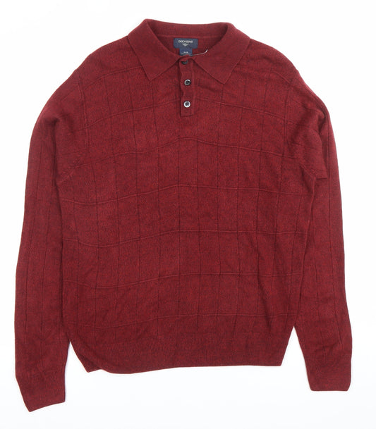 Dockers Men’s Red Long Sleeve Polo Knit Jumper Size M