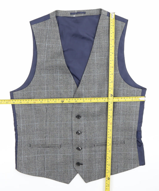 Burton Menswear Men's Grey Checked Wool Waistcoat Size M 38-41" Chest