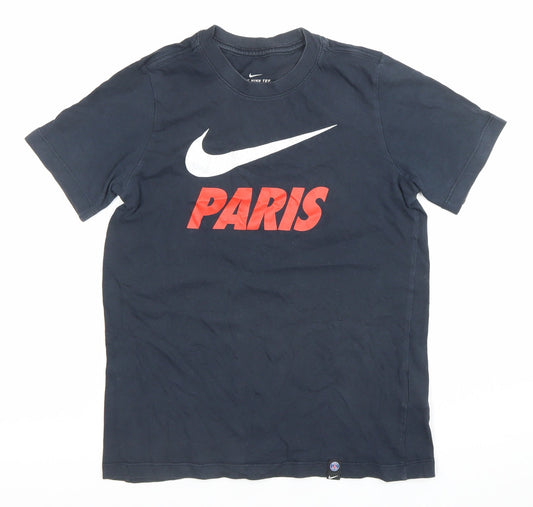 Nike Boys Black Paris Logo T-Shirt 10 Years Short Sleeve Crew Neck
