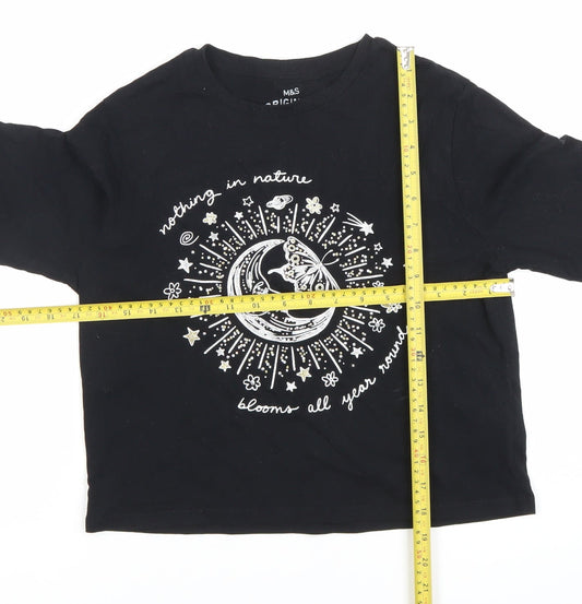 Marks and Spencer Girls Black Graphic Long Sleeve T-Shirt 11-12 Years