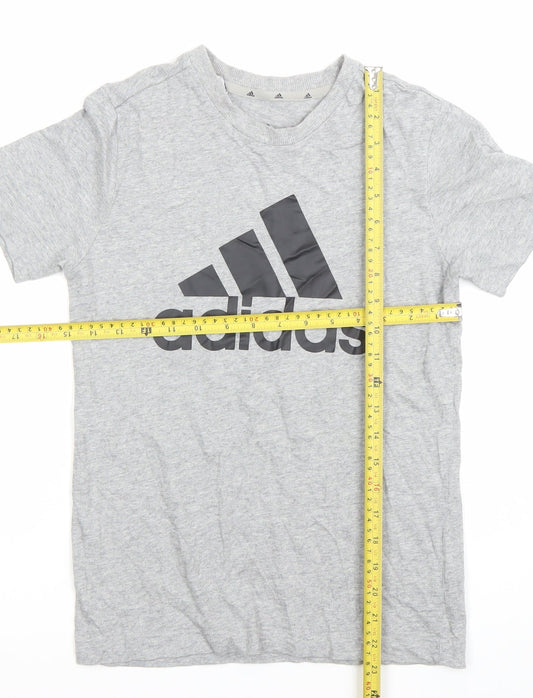 Adidas Boys Grey 11-12 Years Logo T-Shirt Short Sleeve Crew Neck