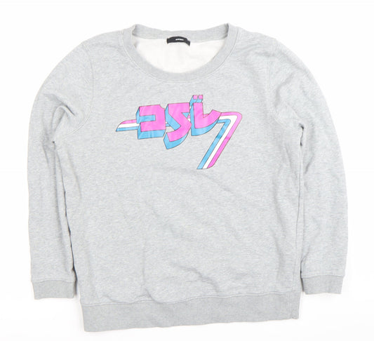 Diesel Women Grey Cotton Logo Pullover Sweatshirt Size M