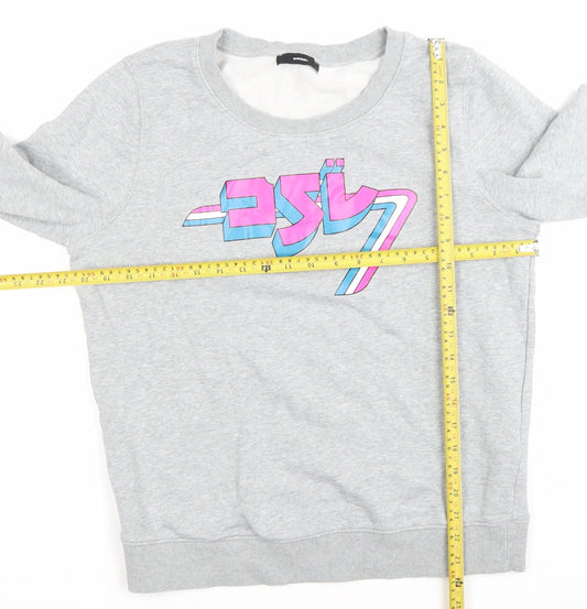 Diesel Women Grey Cotton Logo Pullover Sweatshirt Size M