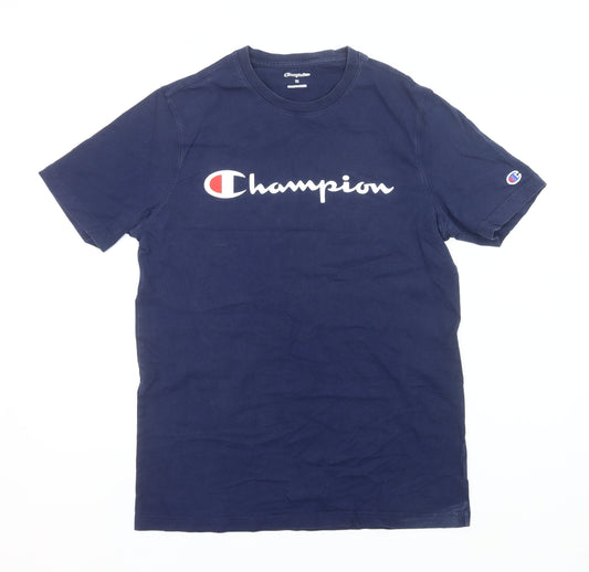 Champion Men's Blue Medium Logo Graphic Crew Neck T-Shirt