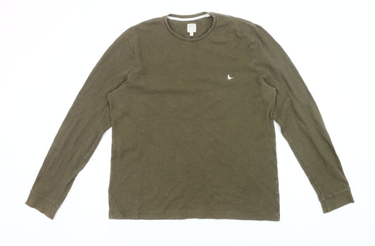 Jack Wills Mens XL Green Long Sleeve Crew Neck Cotton Blend T-Shirt