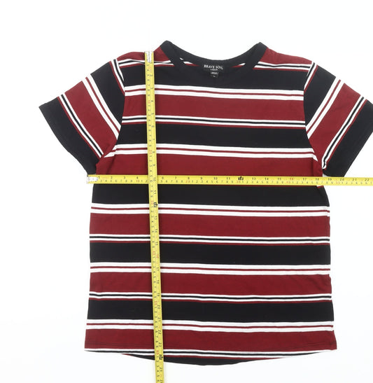 Brave Soul Men’s Multicoloured Striped Crew Neck Cotton T-Shirt L Regular Fit
