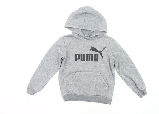 Puma Boys Grey Pullover Hoodie 7-8 Years Long Sleeve Cotton Blend