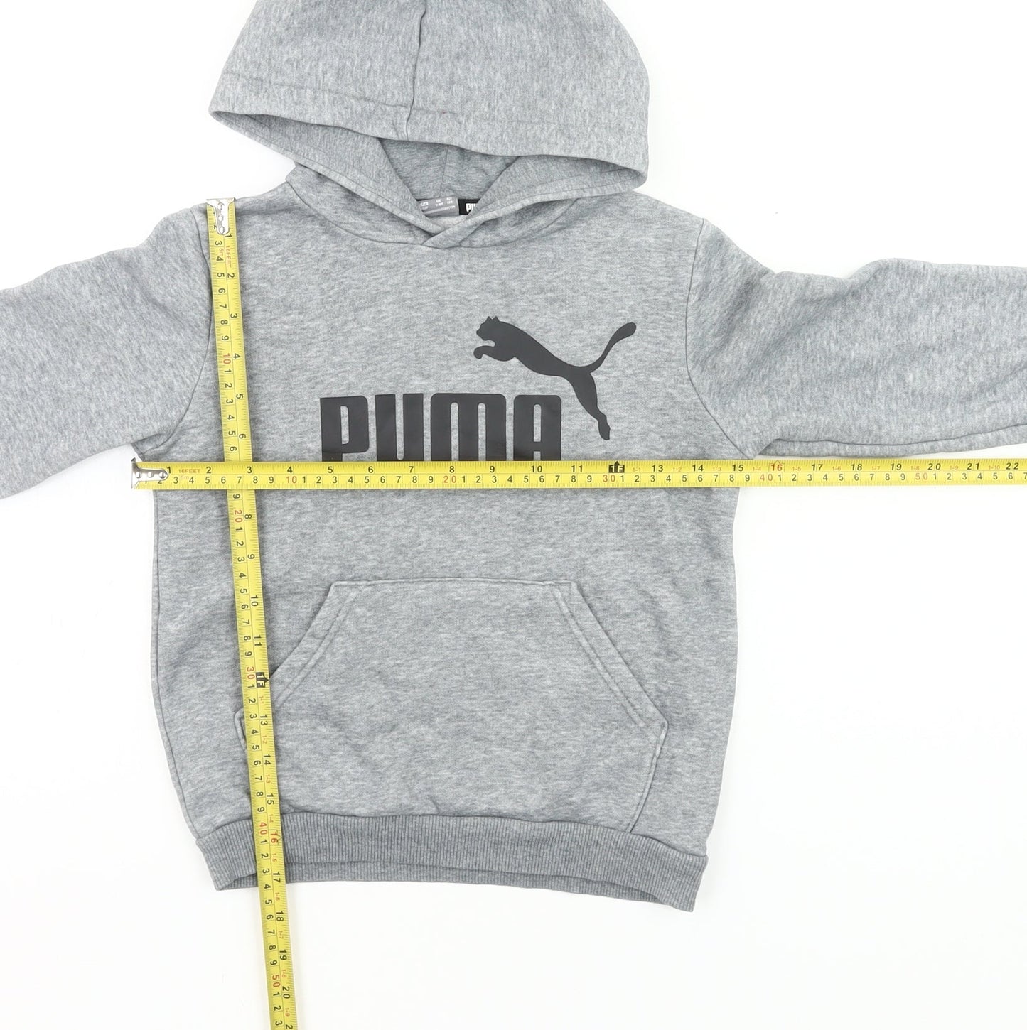 Puma Boys Grey Pullover Hoodie 7-8 Years Long Sleeve Cotton Blend
