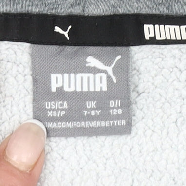 Puma Boys Grey Pullover Hoodie 7-8 Years Long Sleeve Cotton Blend