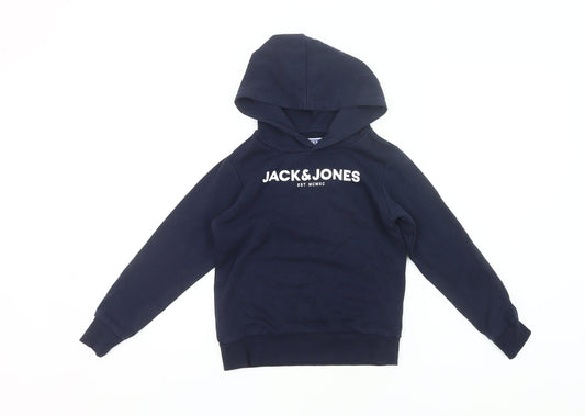 Jack & Jones Boys Blue Pullover Hoodie Age 8 Years Logo Print Cotton Blend