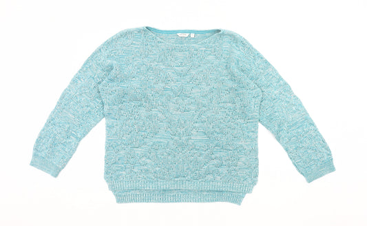 FatFace Womens Blue Size 12 Open-Knit Cotton Jumper Pullover